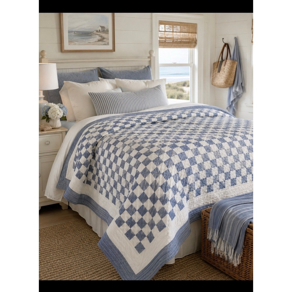 Blue and white check CHAPS Quilt.  F/Q